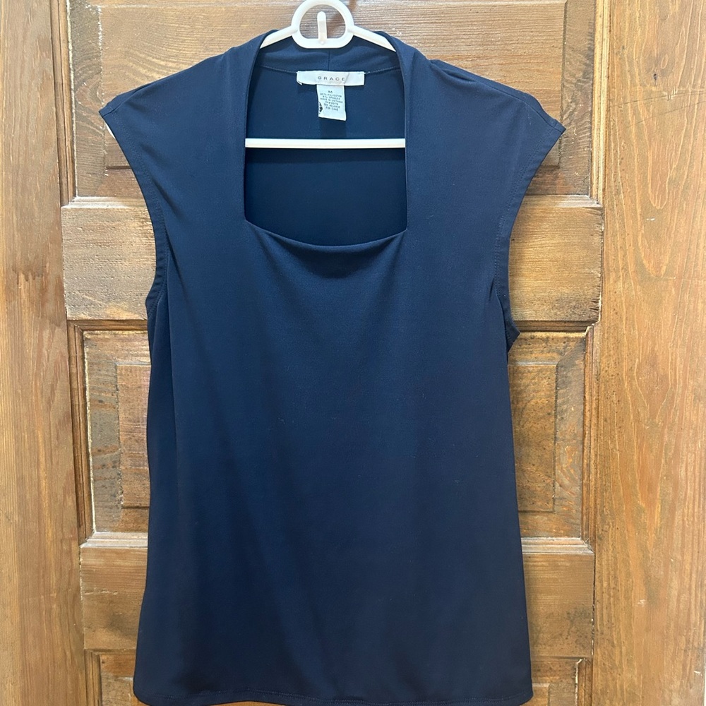 Grace Navy Blue Fitted Blouse